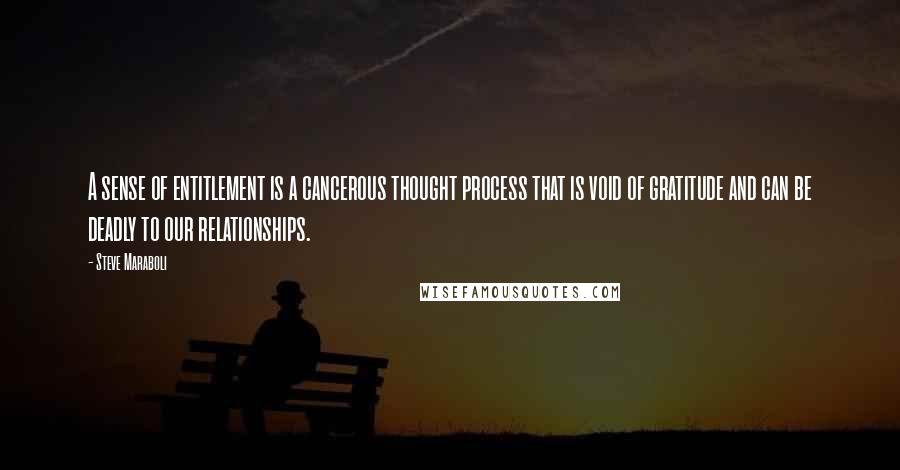 Steve Maraboli Quotes: A sense of entitlement is a cancerous thought process that is void of gratitude and can be deadly to our relationships.