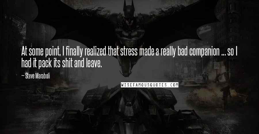 Steve Maraboli Quotes: At some point, I finally realized that stress made a really bad companion ... so I had it pack its shit and leave.