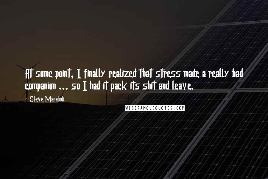 Steve Maraboli Quotes: At some point, I finally realized that stress made a really bad companion ... so I had it pack its shit and leave.