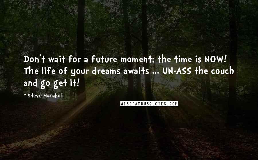 Steve Maraboli Quotes: Don't wait for a future moment; the time is NOW! The life of your dreams awaits ... UN-ASS the couch and go get it!