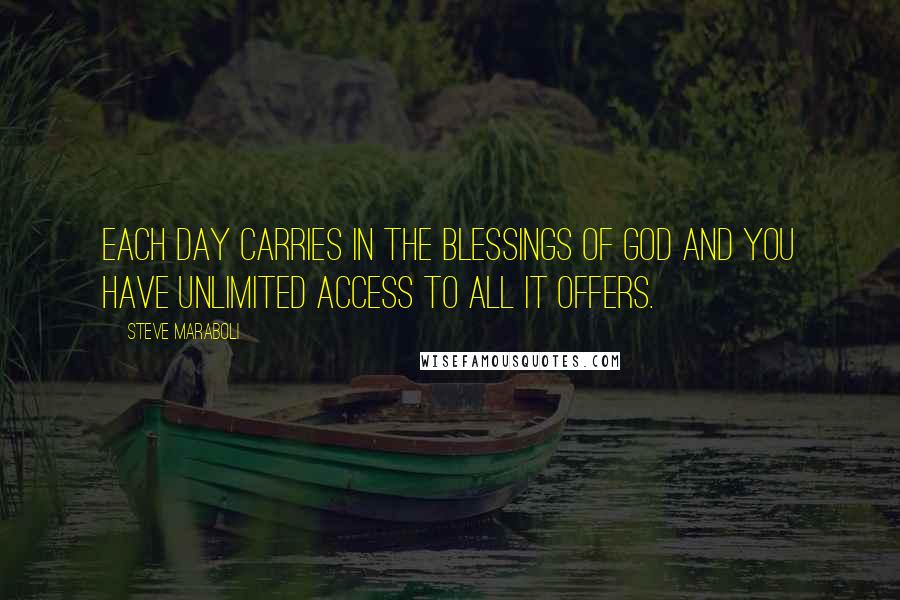 Steve Maraboli Quotes: Each day carries in the blessings of God and you have unlimited access to all it offers.