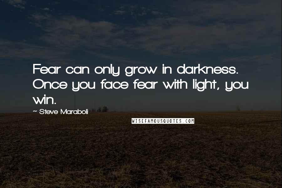 Steve Maraboli Quotes: Fear can only grow in darkness. Once you face fear with light, you win.