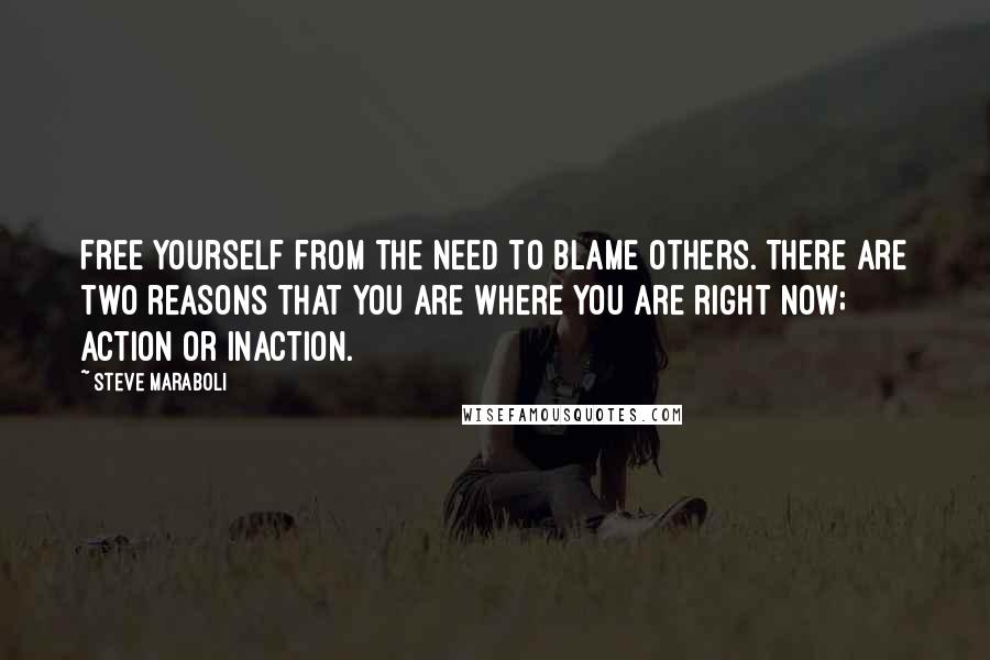 Steve Maraboli Quotes: Free yourself from the need to blame others. There are two reasons that you are where you are right now; action or inaction.