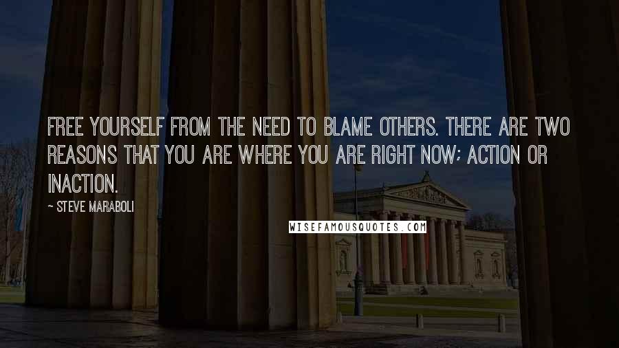 Steve Maraboli Quotes: Free yourself from the need to blame others. There are two reasons that you are where you are right now; action or inaction.