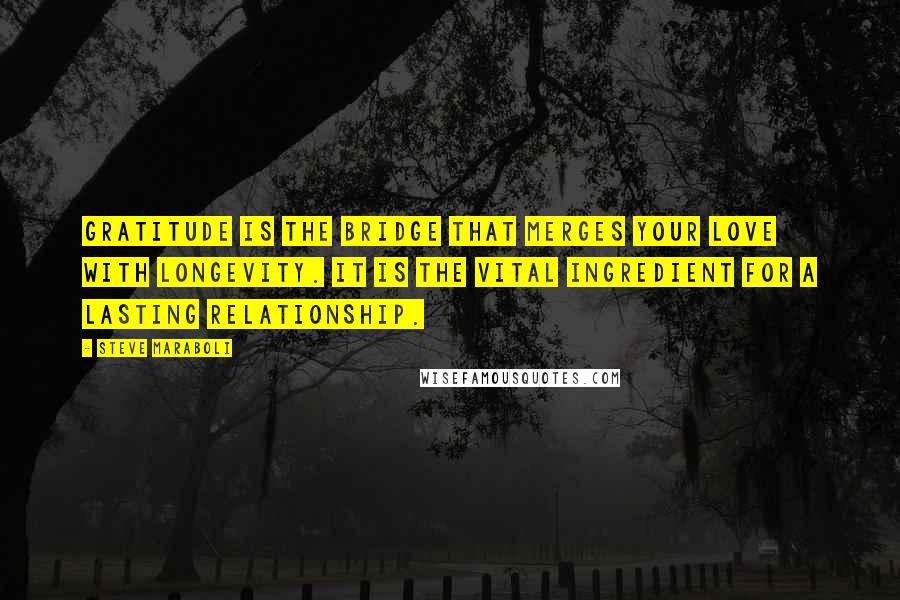 Steve Maraboli Quotes: Gratitude is the bridge that merges your love with longevity. It is the vital ingredient for a lasting relationship.