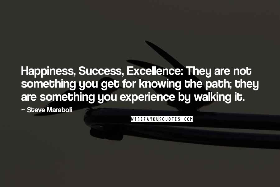 Steve Maraboli Quotes: Happiness, Success, Excellence: They are not something you get for knowing the path; they are something you experience by walking it.