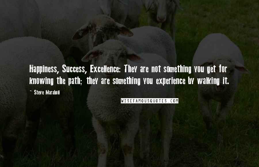 Steve Maraboli Quotes: Happiness, Success, Excellence: They are not something you get for knowing the path; they are something you experience by walking it.