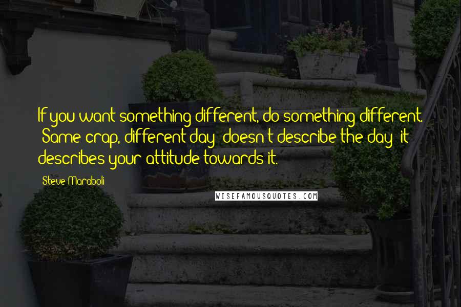 Steve Maraboli Quotes: If you want something different, do something different. "Same crap, different day" doesn't describe the day; it describes your attitude towards it.