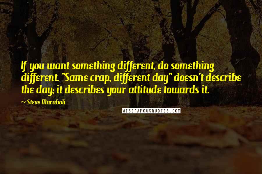 Steve Maraboli Quotes: If you want something different, do something different. "Same crap, different day" doesn't describe the day; it describes your attitude towards it.