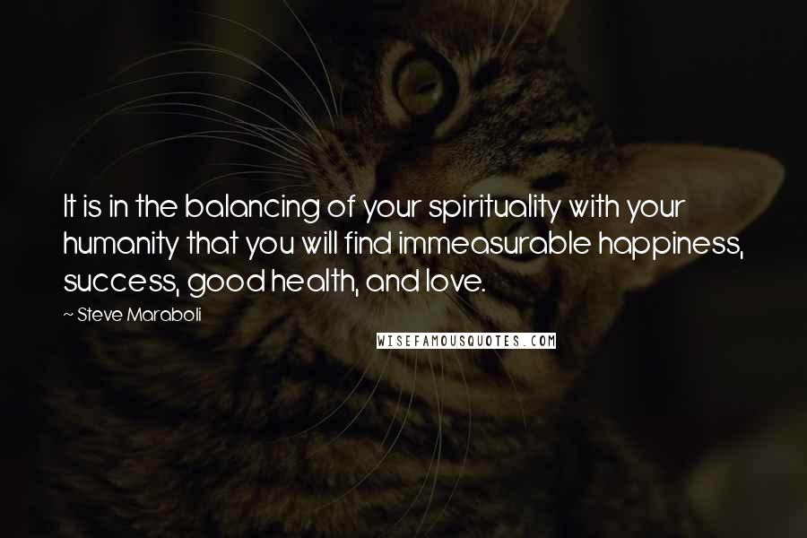 Steve Maraboli Quotes: It is in the balancing of your spirituality with your humanity that you will find immeasurable happiness, success, good health, and love.