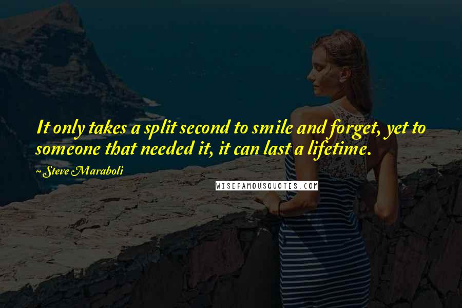 Steve Maraboli Quotes: It only takes a split second to smile and forget, yet to someone that needed it, it can last a lifetime.