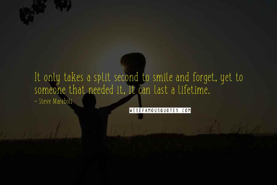 Steve Maraboli Quotes: It only takes a split second to smile and forget, yet to someone that needed it, it can last a lifetime.