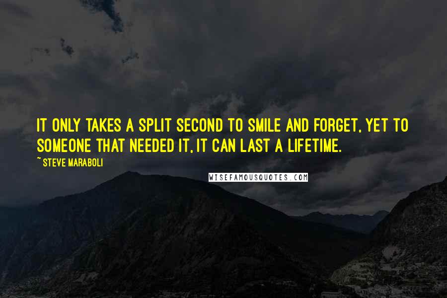 Steve Maraboli Quotes: It only takes a split second to smile and forget, yet to someone that needed it, it can last a lifetime.