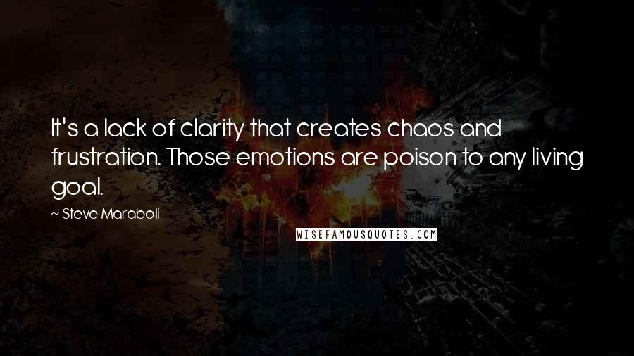 Steve Maraboli Quotes: It's a lack of clarity that creates chaos and frustration. Those emotions are poison to any living goal.