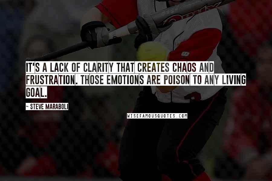 Steve Maraboli Quotes: It's a lack of clarity that creates chaos and frustration. Those emotions are poison to any living goal.