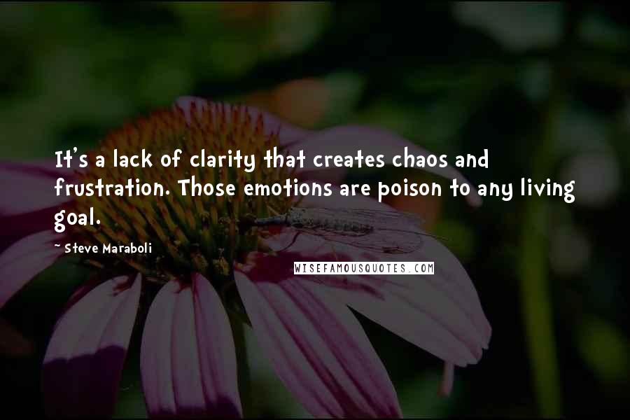 Steve Maraboli Quotes: It's a lack of clarity that creates chaos and frustration. Those emotions are poison to any living goal.