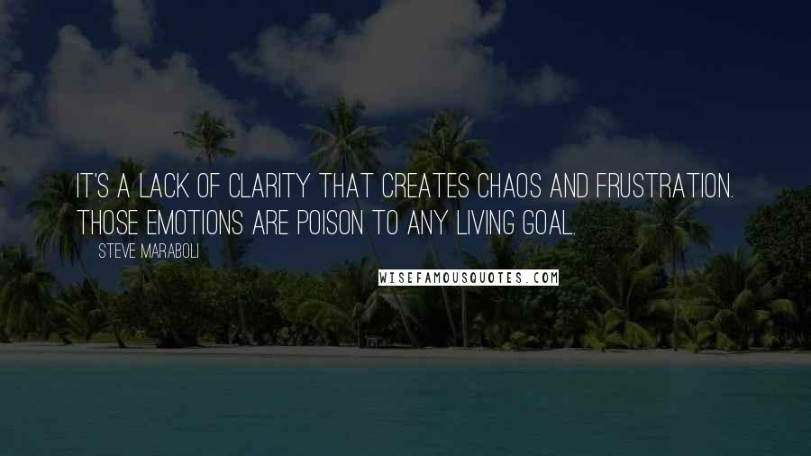 Steve Maraboli Quotes: It's a lack of clarity that creates chaos and frustration. Those emotions are poison to any living goal.