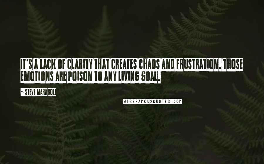 Steve Maraboli Quotes: It's a lack of clarity that creates chaos and frustration. Those emotions are poison to any living goal.