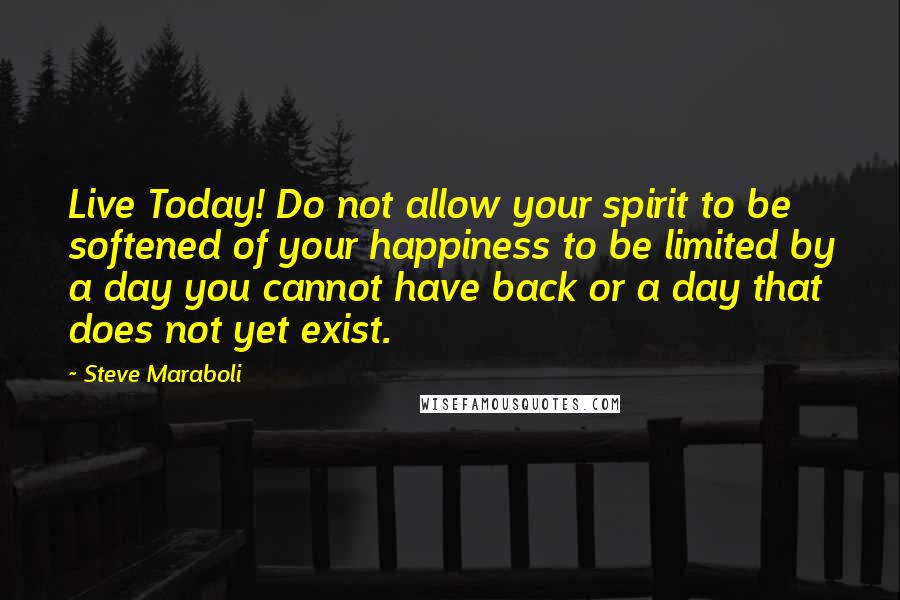 Steve Maraboli Quotes: Live Today! Do not allow your spirit to be softened of your happiness to be limited by a day you cannot have back or a day that does not yet exist.