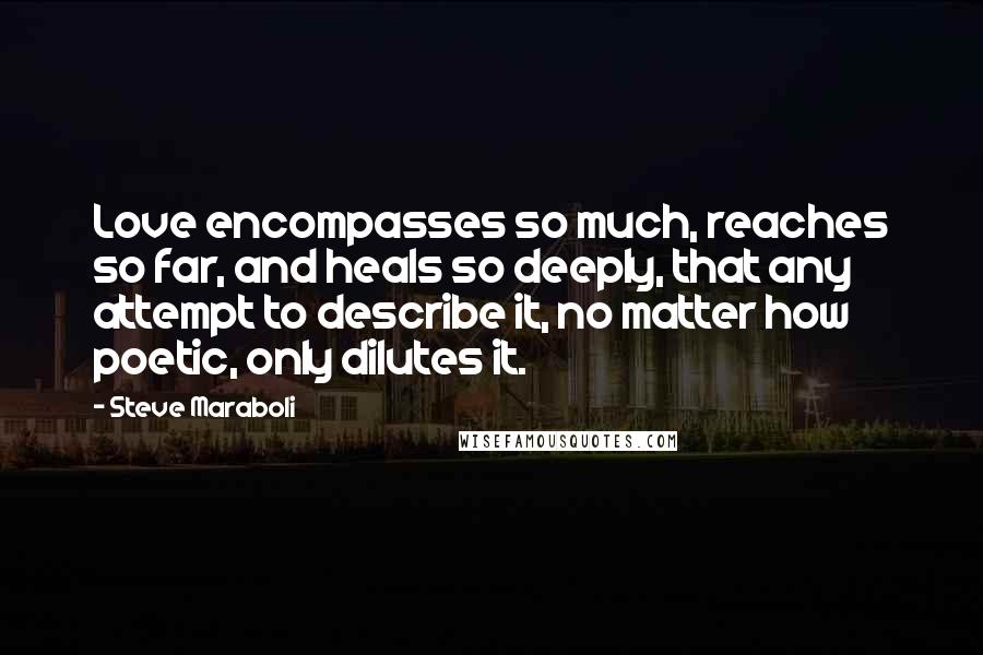 Steve Maraboli Quotes: Love encompasses so much, reaches so far, and heals so deeply, that any attempt to describe it, no matter how poetic, only dilutes it.