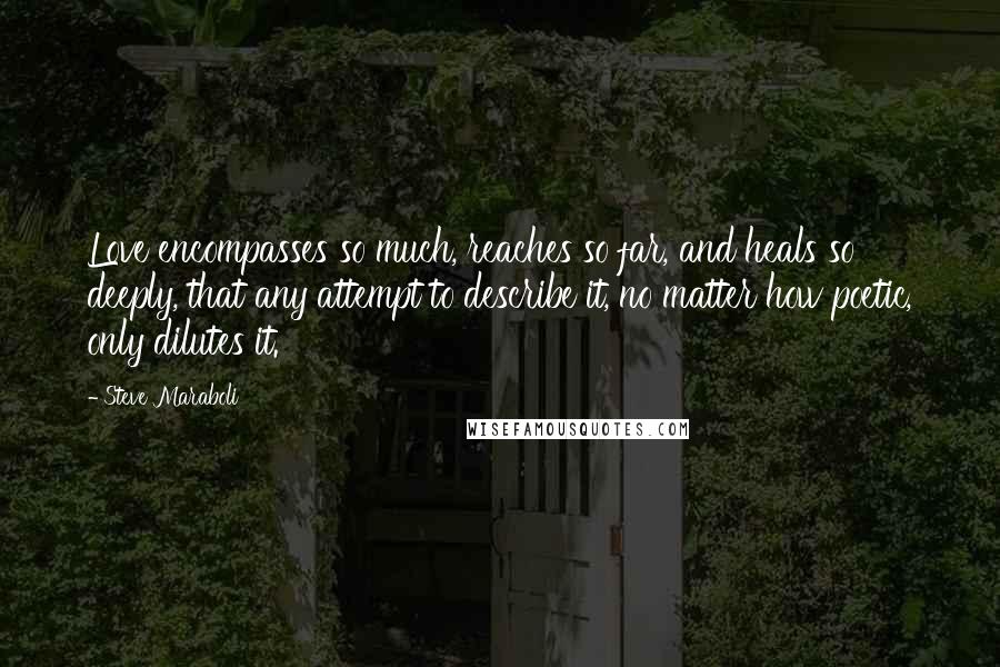 Steve Maraboli Quotes: Love encompasses so much, reaches so far, and heals so deeply, that any attempt to describe it, no matter how poetic, only dilutes it.