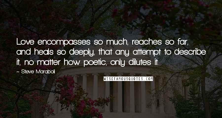 Steve Maraboli Quotes: Love encompasses so much, reaches so far, and heals so deeply, that any attempt to describe it, no matter how poetic, only dilutes it.