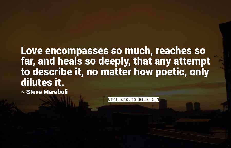 Steve Maraboli Quotes: Love encompasses so much, reaches so far, and heals so deeply, that any attempt to describe it, no matter how poetic, only dilutes it.