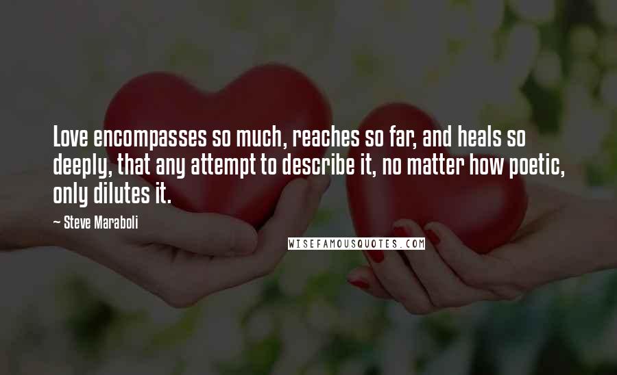 Steve Maraboli Quotes: Love encompasses so much, reaches so far, and heals so deeply, that any attempt to describe it, no matter how poetic, only dilutes it.