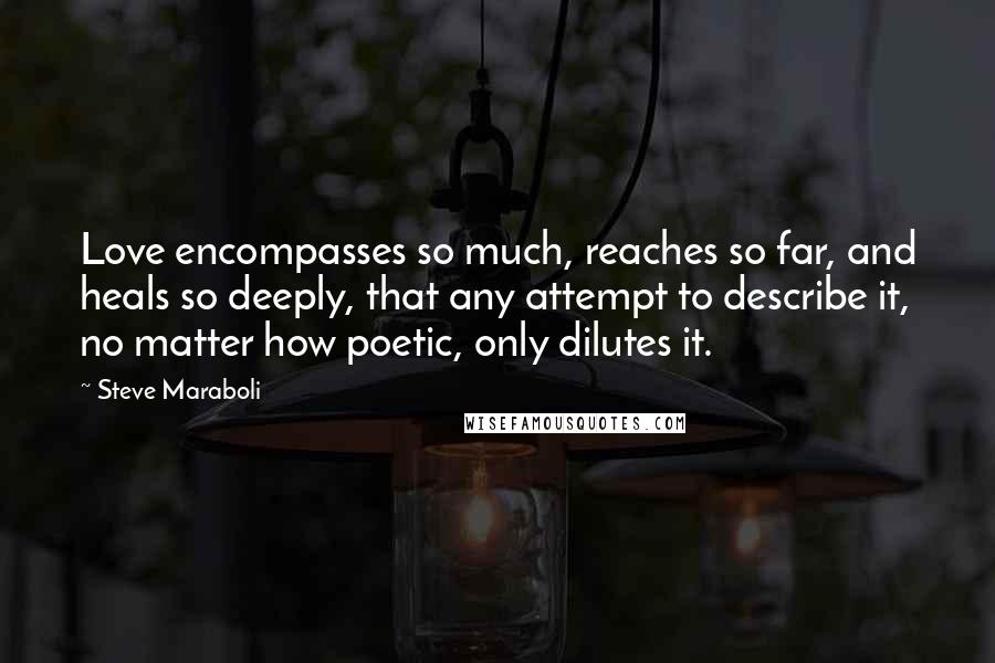 Steve Maraboli Quotes: Love encompasses so much, reaches so far, and heals so deeply, that any attempt to describe it, no matter how poetic, only dilutes it.