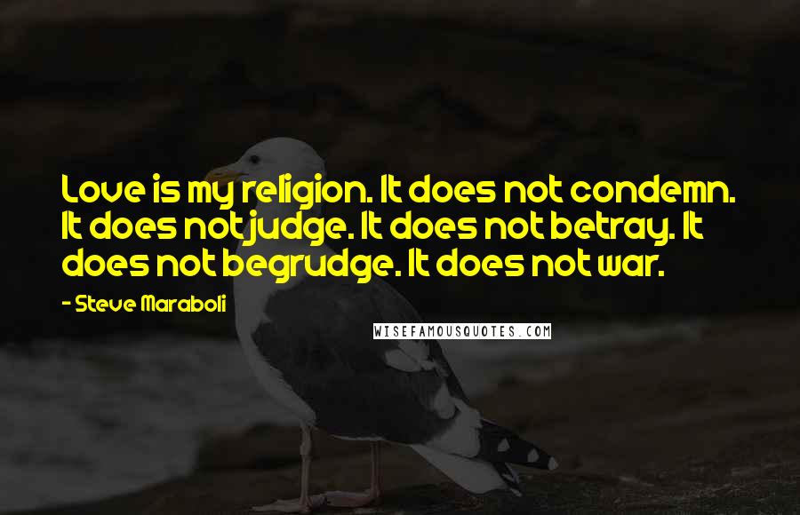 Steve Maraboli Quotes: Love is my religion. It does not condemn. It does not judge. It does not betray. It does not begrudge. It does not war.