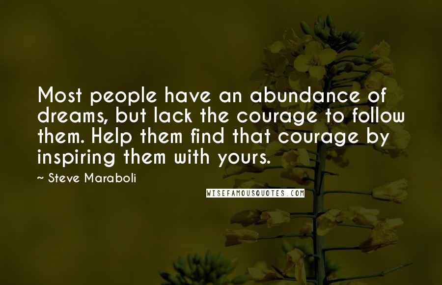 Steve Maraboli Quotes: Most people have an abundance of dreams, but lack the courage to follow them. Help them find that courage by inspiring them with yours.