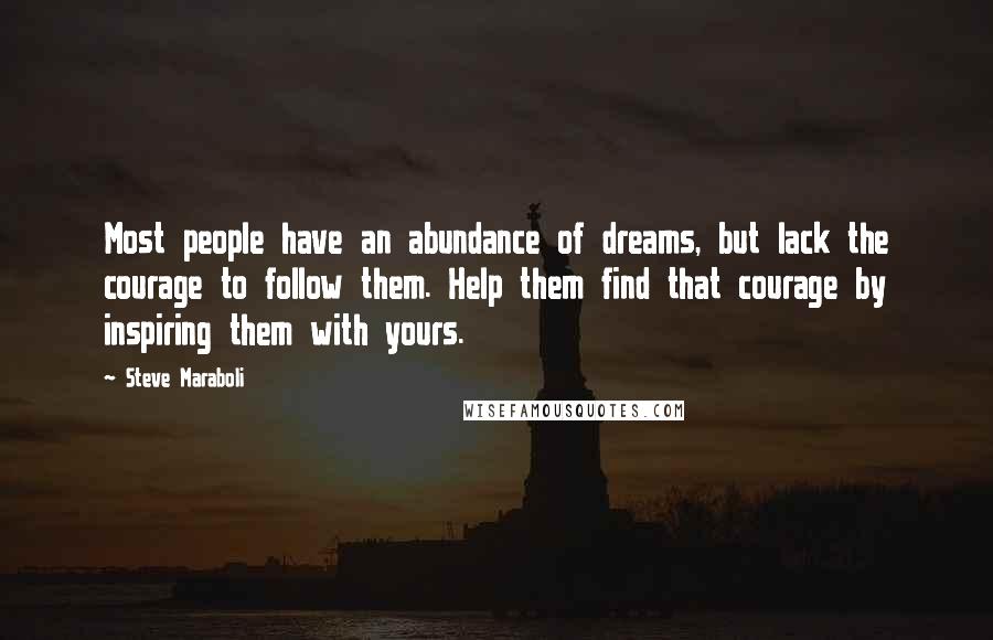 Steve Maraboli Quotes: Most people have an abundance of dreams, but lack the courage to follow them. Help them find that courage by inspiring them with yours.