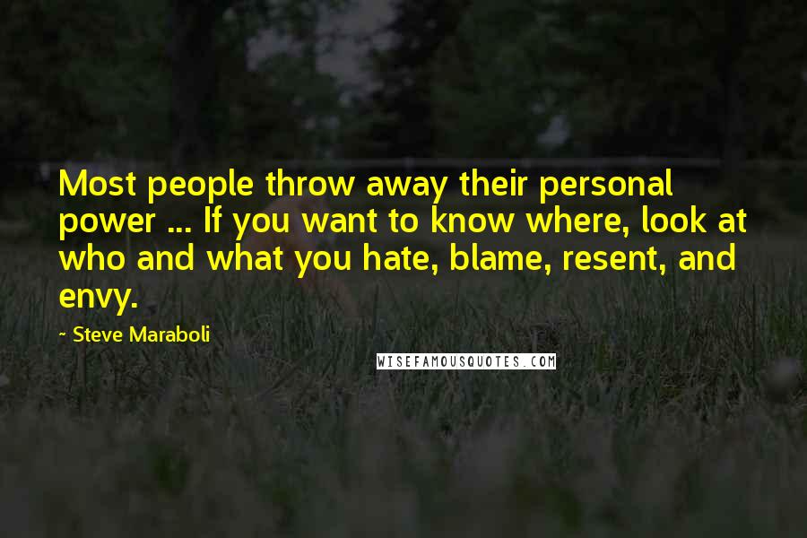 Steve Maraboli Quotes: Most people throw away their personal power ... If you want to know where, look at who and what you hate, blame, resent, and envy.