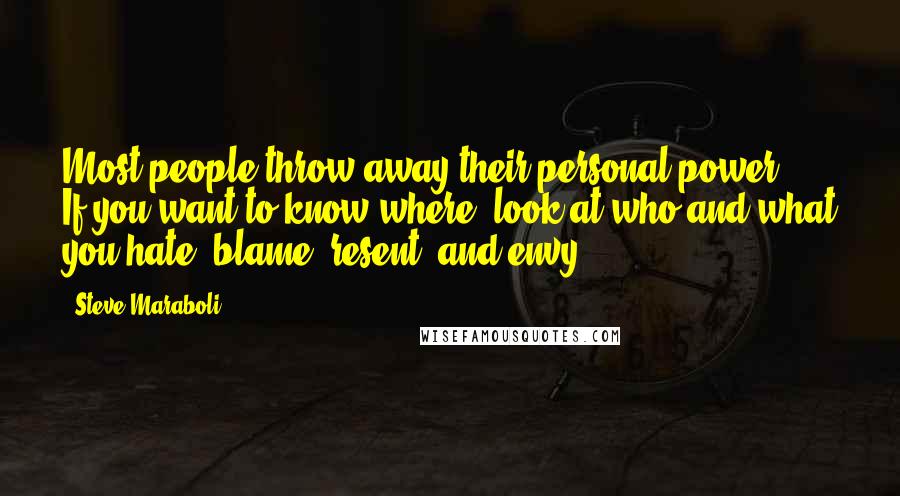 Steve Maraboli Quotes: Most people throw away their personal power ... If you want to know where, look at who and what you hate, blame, resent, and envy.