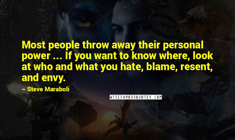 Steve Maraboli Quotes: Most people throw away their personal power ... If you want to know where, look at who and what you hate, blame, resent, and envy.