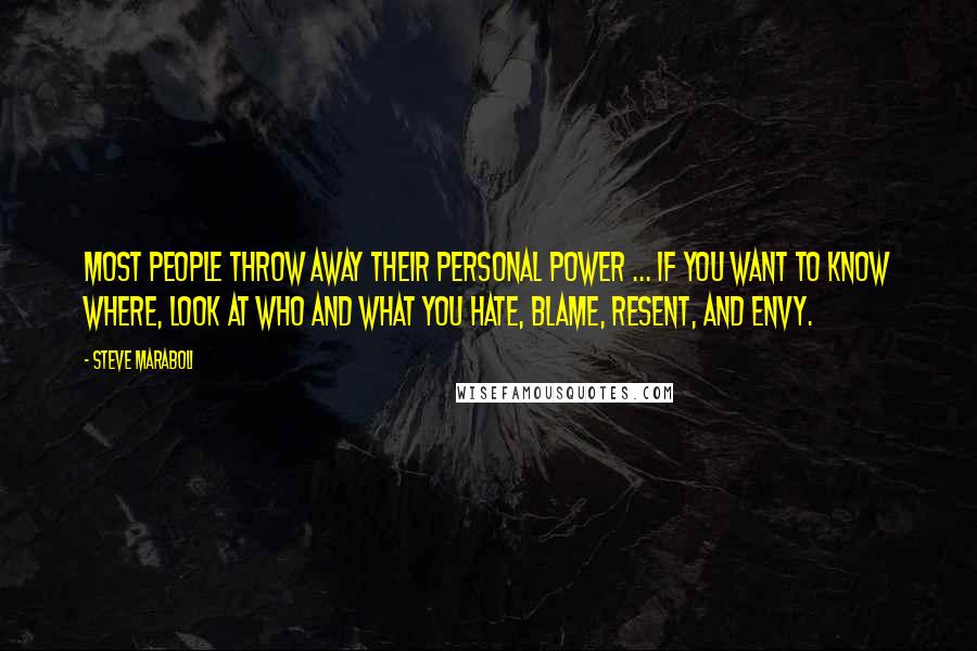 Steve Maraboli Quotes: Most people throw away their personal power ... If you want to know where, look at who and what you hate, blame, resent, and envy.