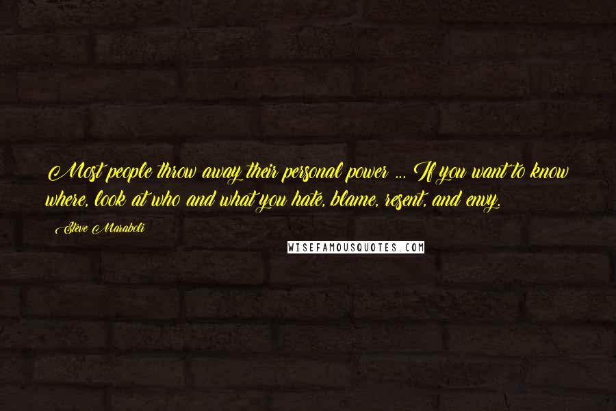 Steve Maraboli Quotes: Most people throw away their personal power ... If you want to know where, look at who and what you hate, blame, resent, and envy.