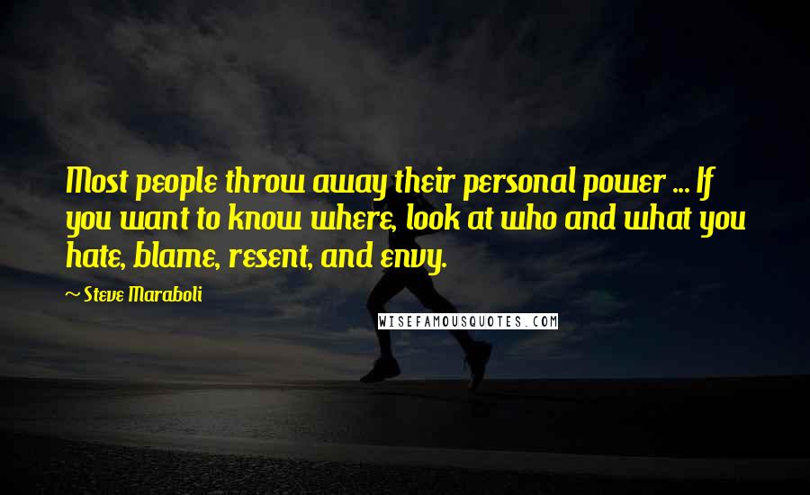 Steve Maraboli Quotes: Most people throw away their personal power ... If you want to know where, look at who and what you hate, blame, resent, and envy.