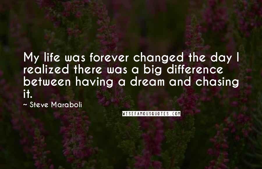 Steve Maraboli Quotes: My life was forever changed the day I realized there was a big difference between having a dream and chasing it.