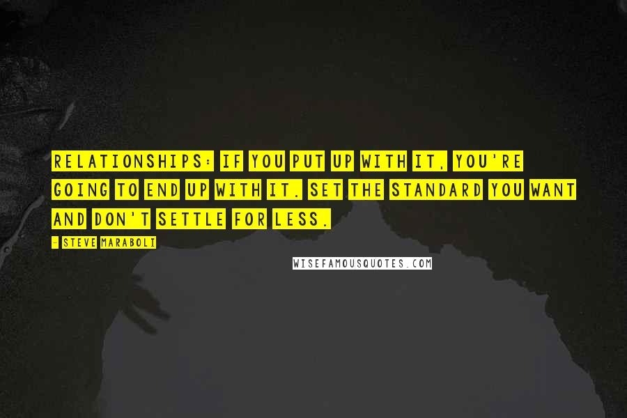 Steve Maraboli Quotes: Relationships: If you put up with it, you're going to end up with it. Set the standard you want and don't settle for less.