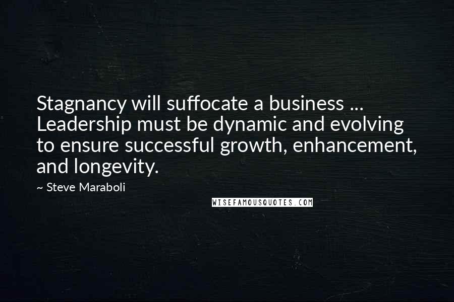 Steve Maraboli Quotes: Stagnancy will suffocate a business ... Leadership must be dynamic and evolving to ensure successful growth, enhancement, and longevity.