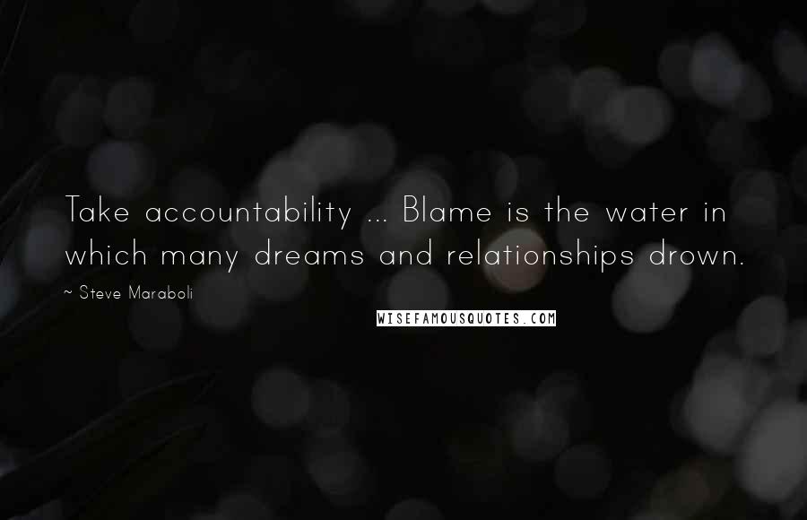 Steve Maraboli Quotes: Take accountability ... Blame is the water in which many dreams and relationships drown.