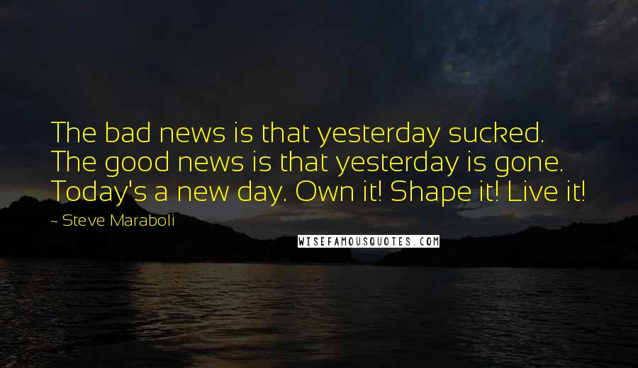 Steve Maraboli Quotes: The bad news is that yesterday sucked. The good news is that yesterday is gone. Today's a new day. Own it! Shape it! Live it!