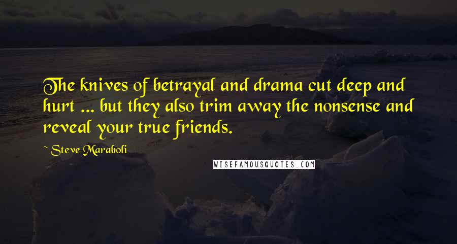 Steve Maraboli Quotes: The knives of betrayal and drama cut deep and hurt ... but they also trim away the nonsense and reveal your true friends.