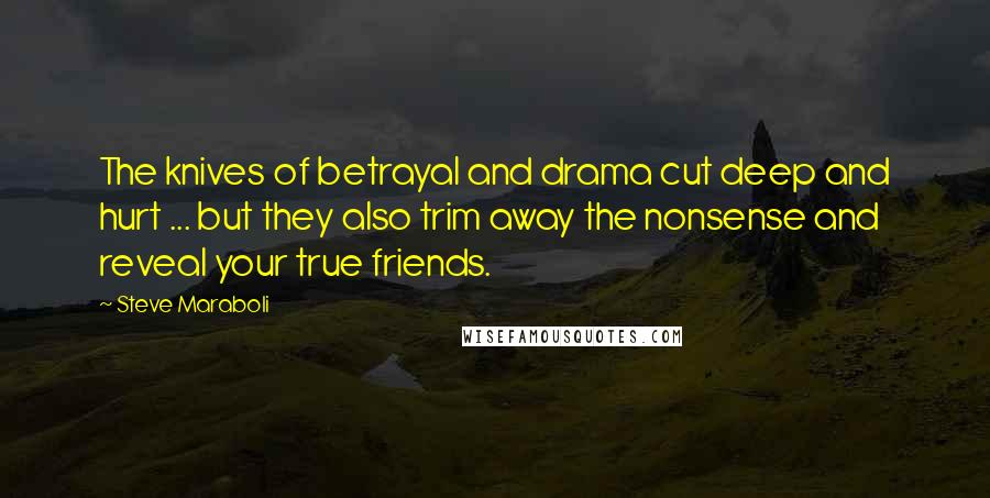 Steve Maraboli Quotes: The knives of betrayal and drama cut deep and hurt ... but they also trim away the nonsense and reveal your true friends.