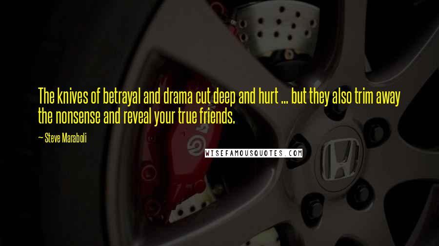 Steve Maraboli Quotes: The knives of betrayal and drama cut deep and hurt ... but they also trim away the nonsense and reveal your true friends.