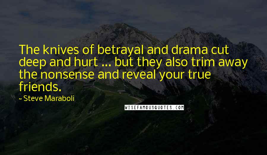 Steve Maraboli Quotes: The knives of betrayal and drama cut deep and hurt ... but they also trim away the nonsense and reveal your true friends.
