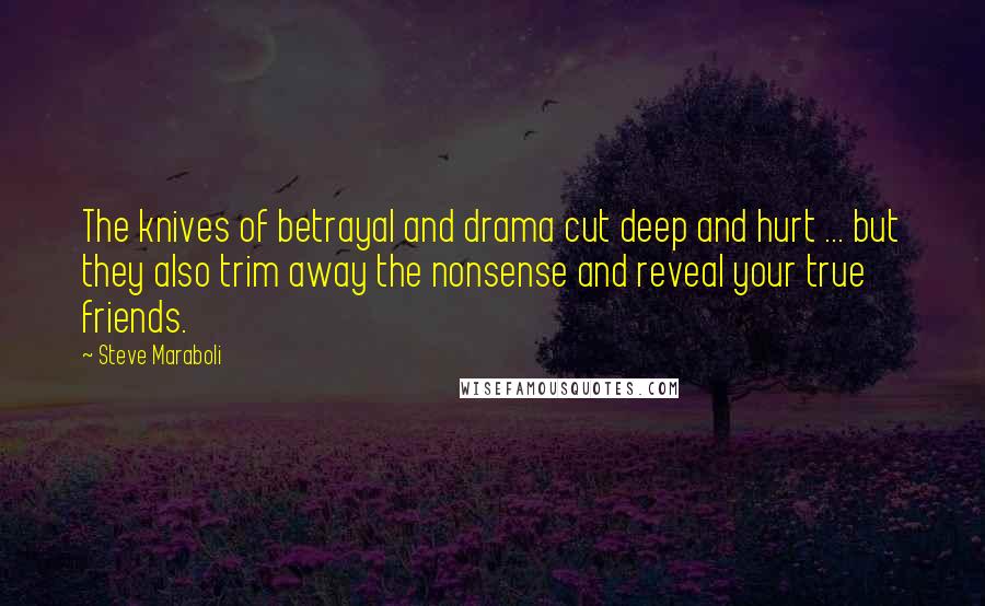 Steve Maraboli Quotes: The knives of betrayal and drama cut deep and hurt ... but they also trim away the nonsense and reveal your true friends.