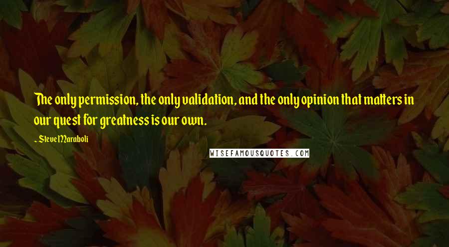 Steve Maraboli Quotes: The only permission, the only validation, and the only opinion that matters in our quest for greatness is our own.