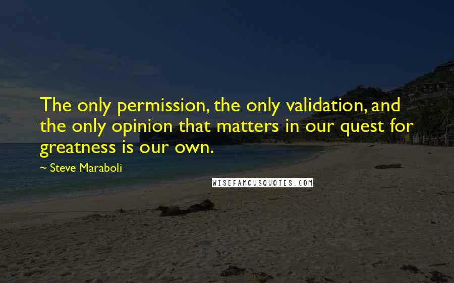 Steve Maraboli Quotes: The only permission, the only validation, and the only opinion that matters in our quest for greatness is our own.